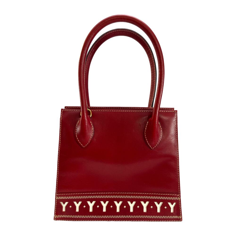 Yves Saint Laurent Red Leather Tote Bag Y Pattern Logo Auth Cert And Strap